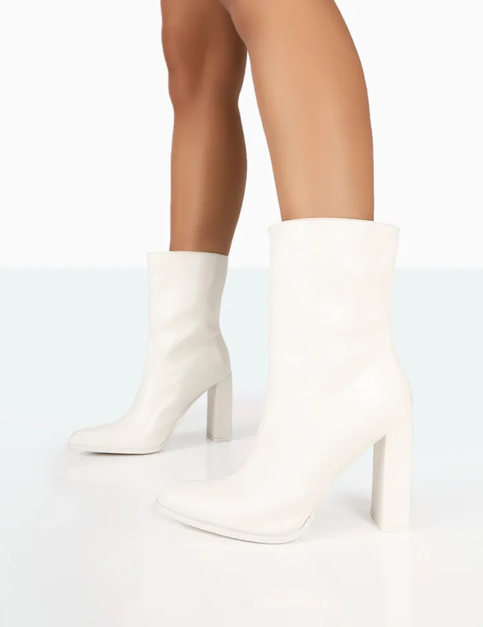 Women Bridget White Block Heel Ankle Boots White Public Desire Ankle Boots