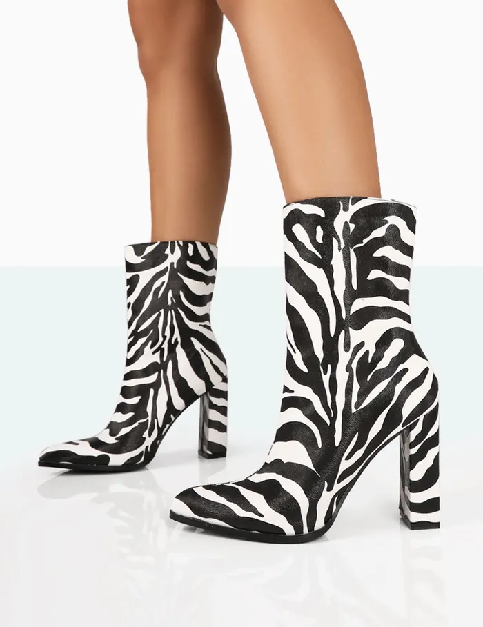 Women Bridget Zebra Pu Block Heel Ankle Boots White Public Desire Ankle Boots