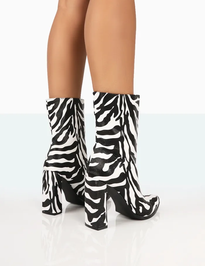 Women Bridget Zebra Pu Block Heel Ankle Boots White Public Desire Ankle Boots