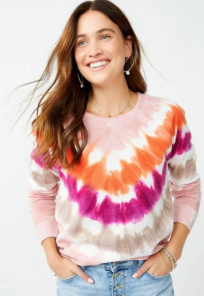 Women Bright Chevron Tie Dye Crew Neck Sweatshirt Maurices Tops