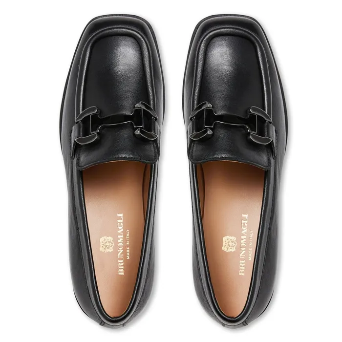 Women Bruno Magli Flats and Loafers Natalie Square Toe LoaferBlack Leather