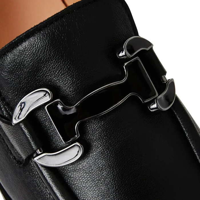 Women Bruno Magli Flats and Loafers Natalie Square Toe LoaferBlack Leather