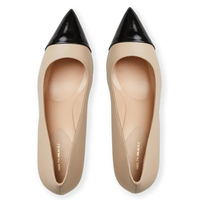 Women Bruno Magli Heels TARA Pump CREAMBLACK PATENT