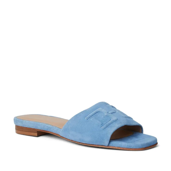 Women Bruno Magli Sandals and Slides FABIA Single Banded Slide LIGHT BLUE SUEDE