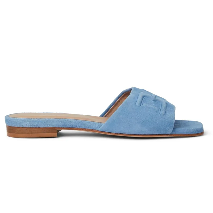 Women Bruno Magli Sandals and Slides FABIA Single Banded Slide LIGHT BLUE SUEDE