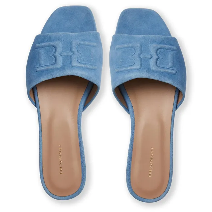 Women Bruno Magli Sandals and Slides FABIA Single Banded Slide LIGHT BLUE SUEDE