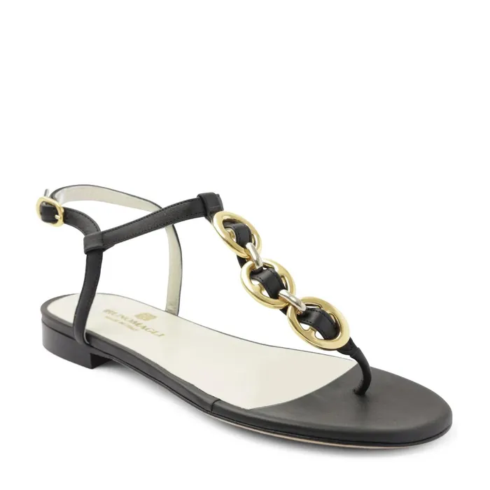 Women Bruno Magli Sandals and Slides Marina Leather Embellished Thong Sandal 8211 Black