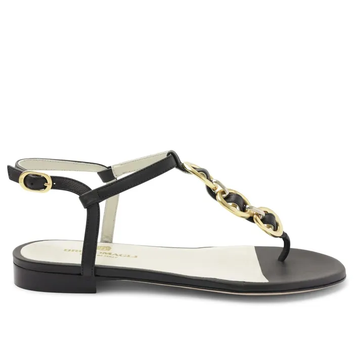 Women Bruno Magli Sandals and Slides Marina Leather Embellished Thong Sandal 8211 Black