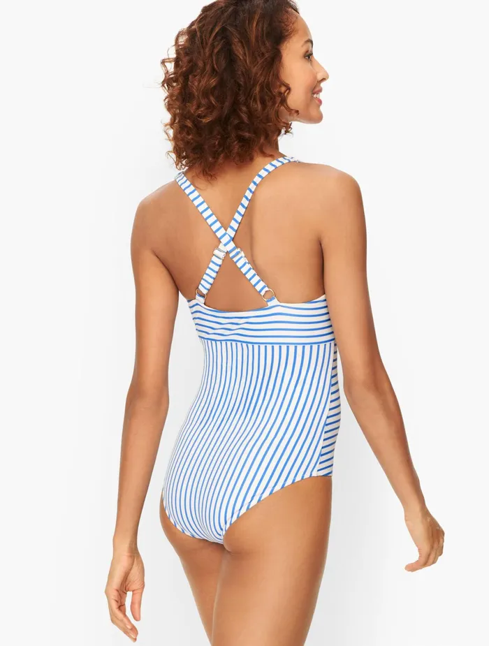 Women Cabana Life Talbots Cabana Life Essential Crisscross One Piece Swimsuit Jade Multi