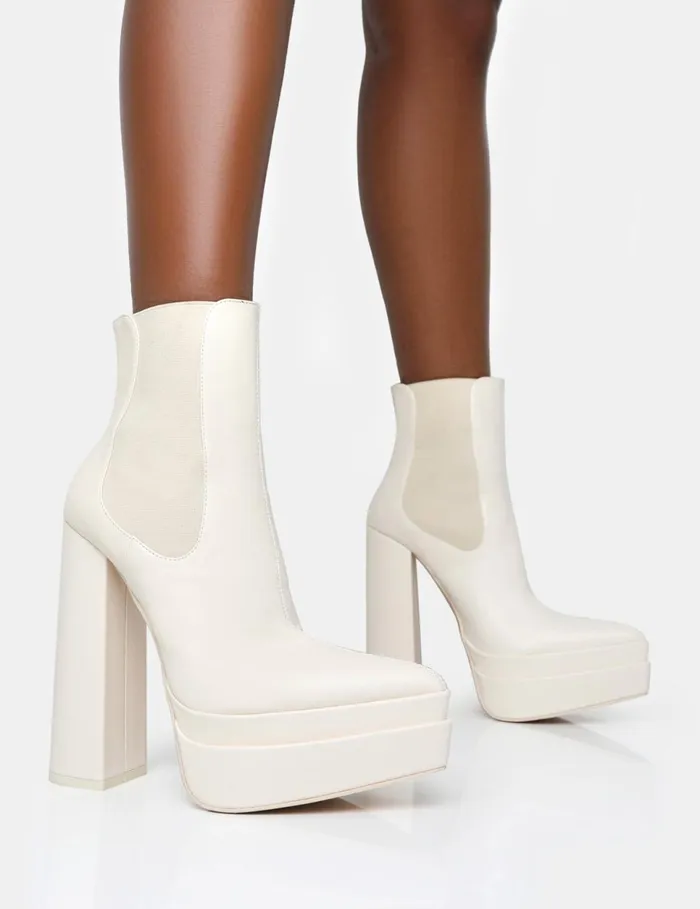 Women CADY ECRU PU Neutral Public Desire Ankle Boots