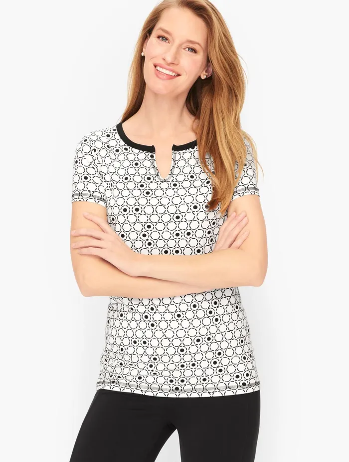 Women Cap And Short Sleeve Talbots Cap Sleeve Fresh Jersey Tee Whiteblack