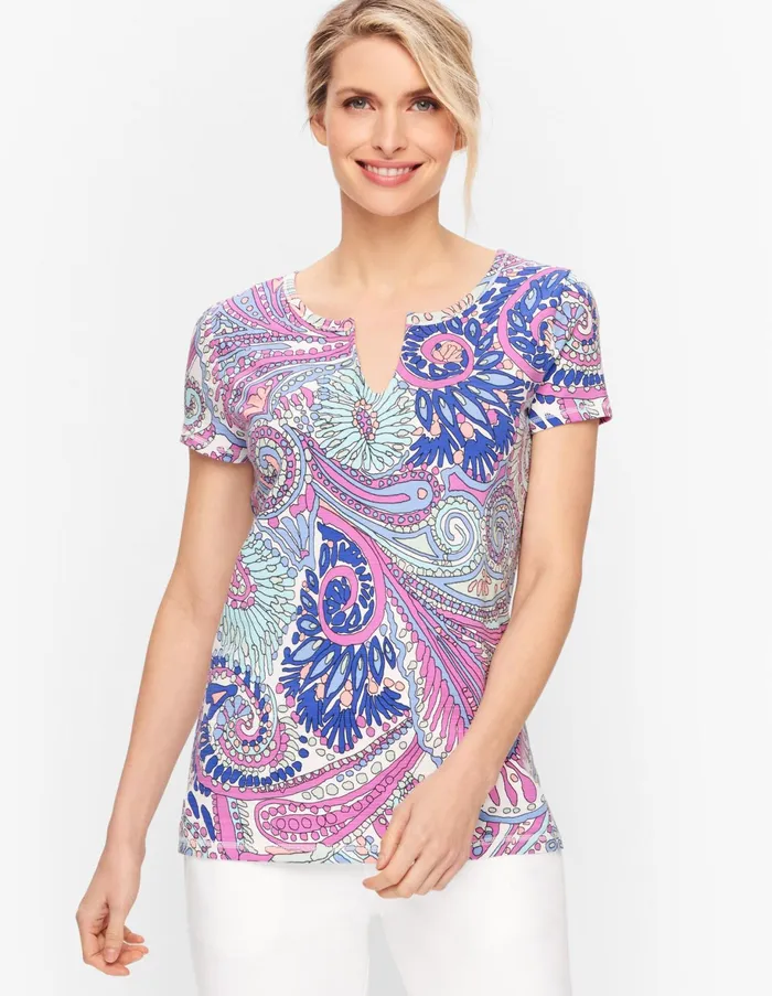 Women Cap And Short Sleeve Talbots Cap Sleeve Fresh Jersey Tee Whitemulti