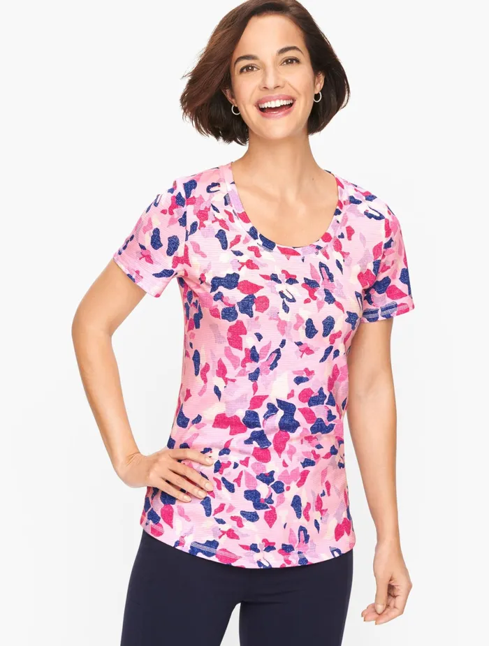 Women Cap And Short Sleeve Talbots Cotton Jersey Tee Adobe Rose