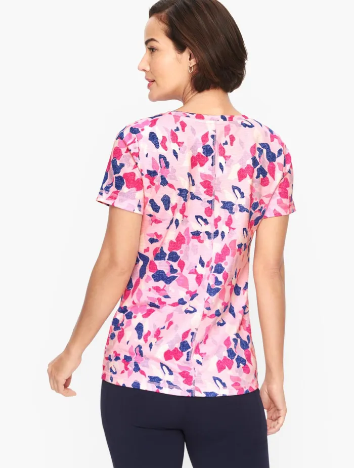 Women Cap And Short Sleeve Talbots Cotton Jersey Tee Adobe Rose