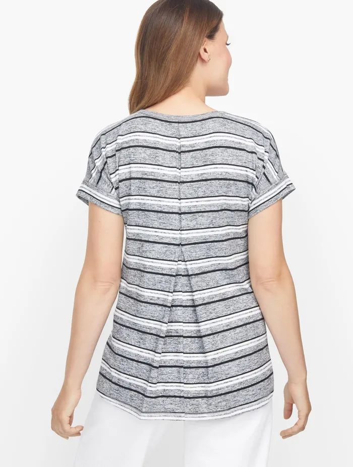 Women Cap And Short Sleeve Talbots Pleated Back Pullover Grey Multi