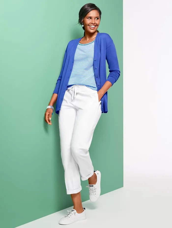 Women Cap And Short Sleeve Talbots Pom Pom Trim Tee Gardenia
