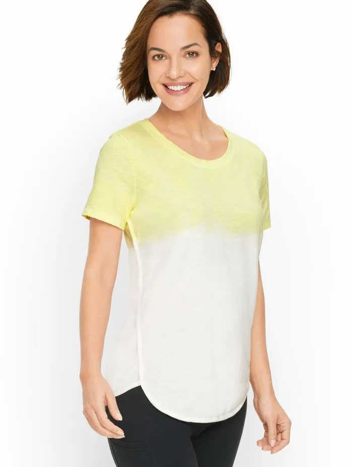 Women Cap And Short Sleeve Talbots Tie Dye Cotton Tee Citrus Honey Multi