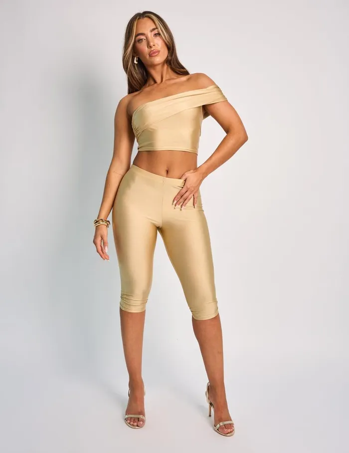 Women Capri Leggings Co Ord Gold Gold Public Desire Festival