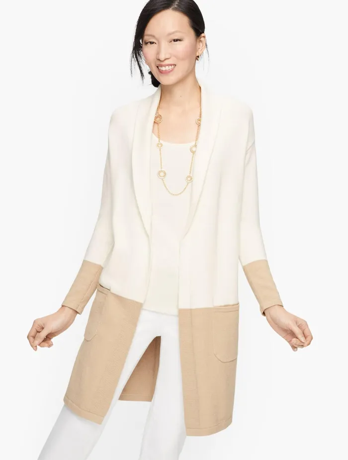 Women Cardigans And Jackets Talbots Shawl Collar Duster Ivory Multi