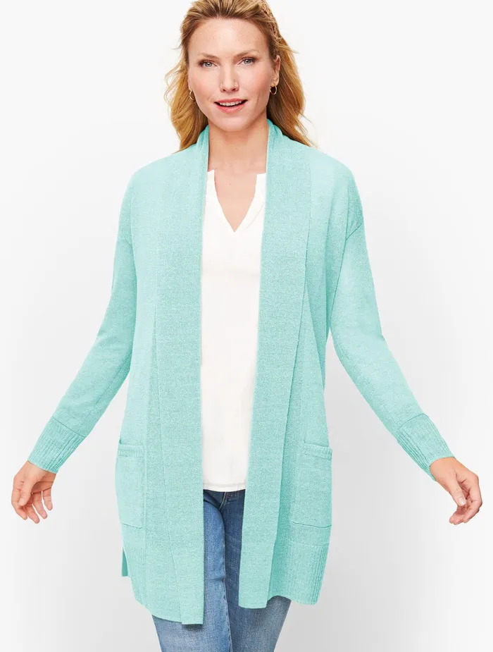 Women Cardigans And Jackets Talbots Shawl Collar Open Sweater Sea Opal