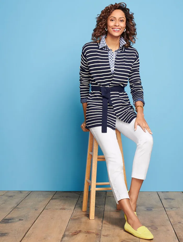 Women Cardigans And Jackets Talbots Supersoft Belted Cardigan Indigo Blueivory