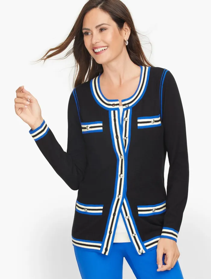 Women Cardigans And Jackets Talbots Supersoft Tipped Cardigan Black Multi