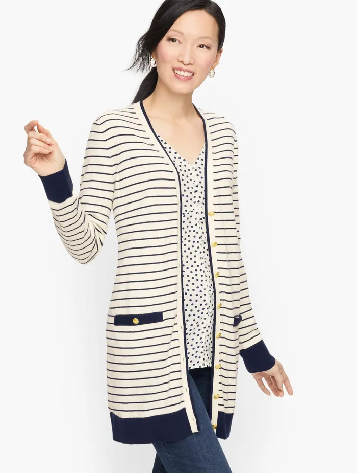 Women Cardigans And Jackets Talbots Supersoft Tipped Cardigan Whiteindigo