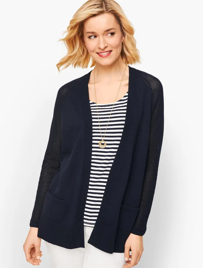 Women Cardigans And Jackets Talbots Textured Open Sweater Indigo