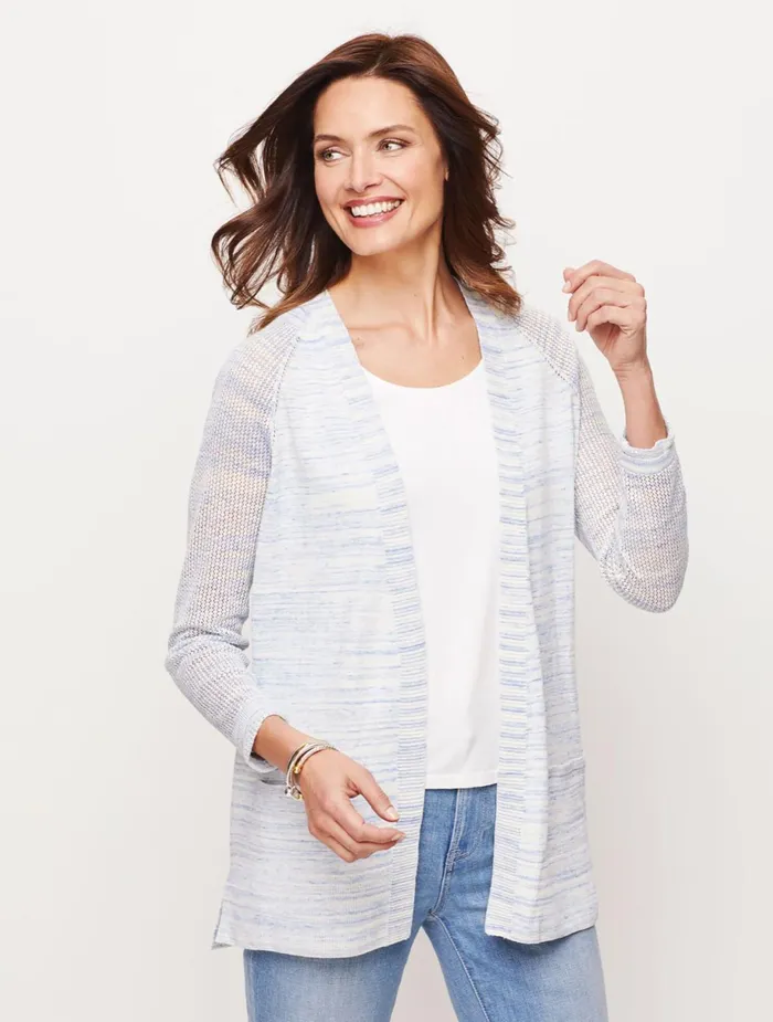 Women Cardigans And Jackets Talbots Textured Open Sweater Laguna Bluewhite
