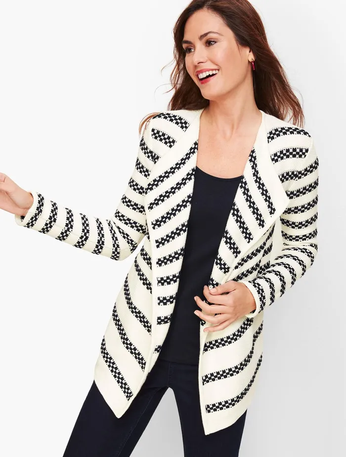 Women Cardigans And Jackets Talbots Textured Stripe Open Cardigan Ivoryblack