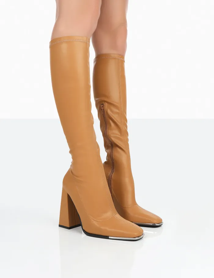 Women Caryn Camel Grain Pu Patent Knee High Heeled Boots Brown Public Desire Long Boots Women Caryn Camel Grain Pu Patent Knee High Heeled Boots Brown Public Desire Long Boots