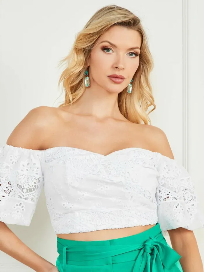 Women Cassandra Crop Top Blanc Pur Marciano Tops And Sweaters Women Cassandra Crop Top Blanc Pur Marciano Tops And Sweaters