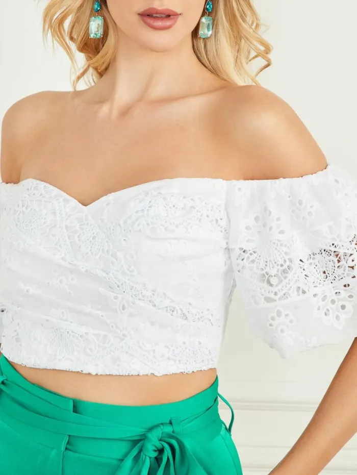 Women Cassandra Crop Top Blanc Pur Marciano Tops And Sweaters Women Cassandra Crop Top Blanc Pur Marciano Tops And Sweaters