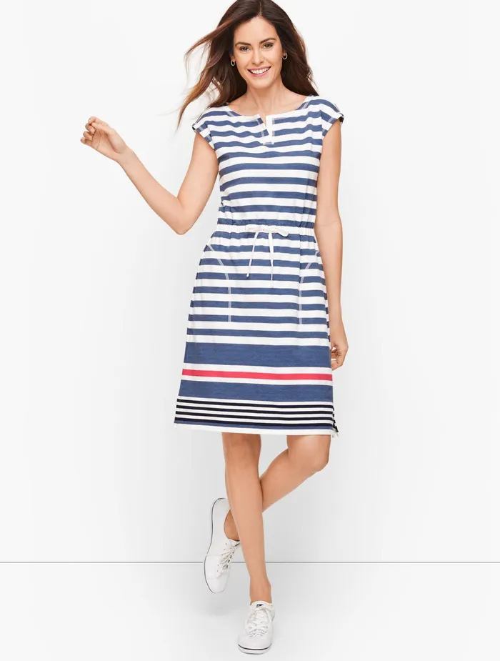Women Casual Talbots Anchor Stripe Drawstring Waist Dress