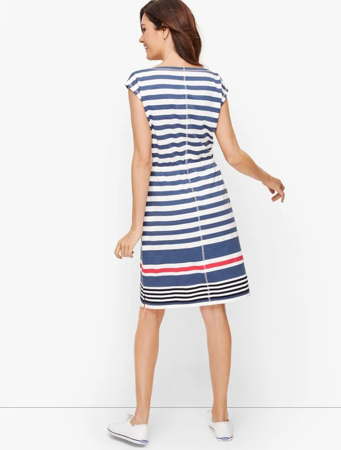 Women Casual Talbots Anchor Stripe Drawstring Waist Dress