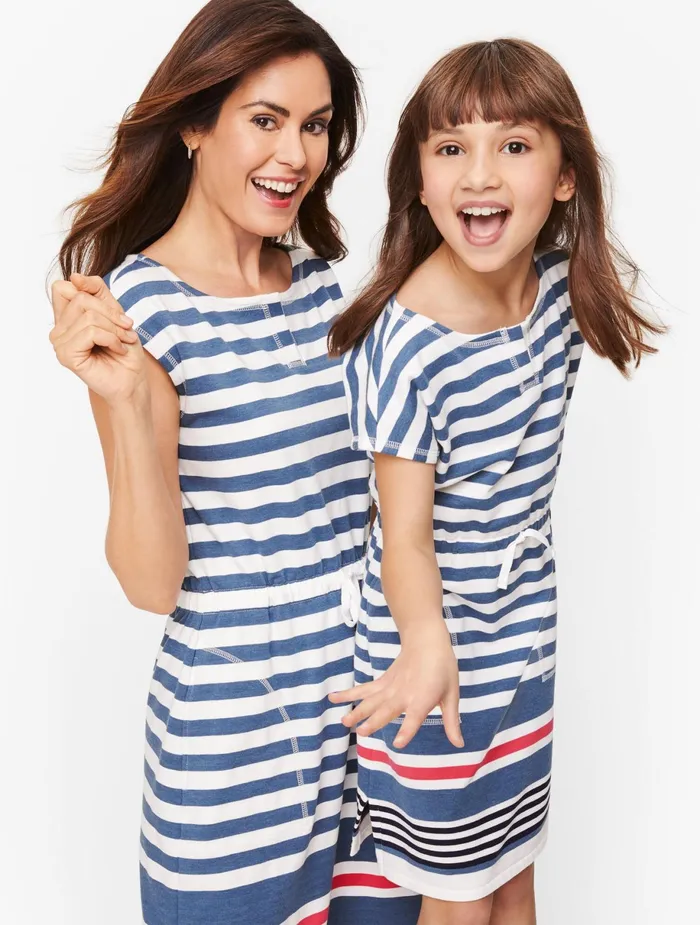 Women Casual Talbots Anchor Stripe Drawstring Waist Dress