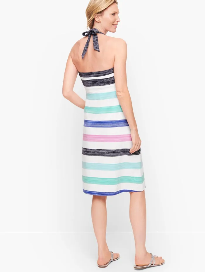 Women Casual Talbots Brushed Stripe Halter Dress Aqua Pool Multi