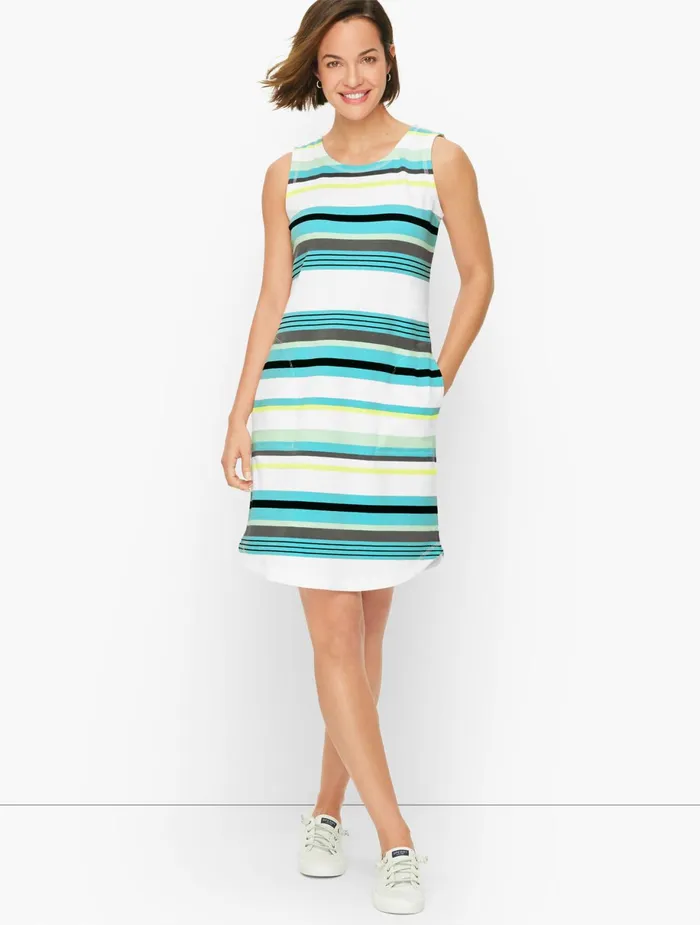 Women Casual Talbots Ladder Back Stripe Tank Dress White Multi