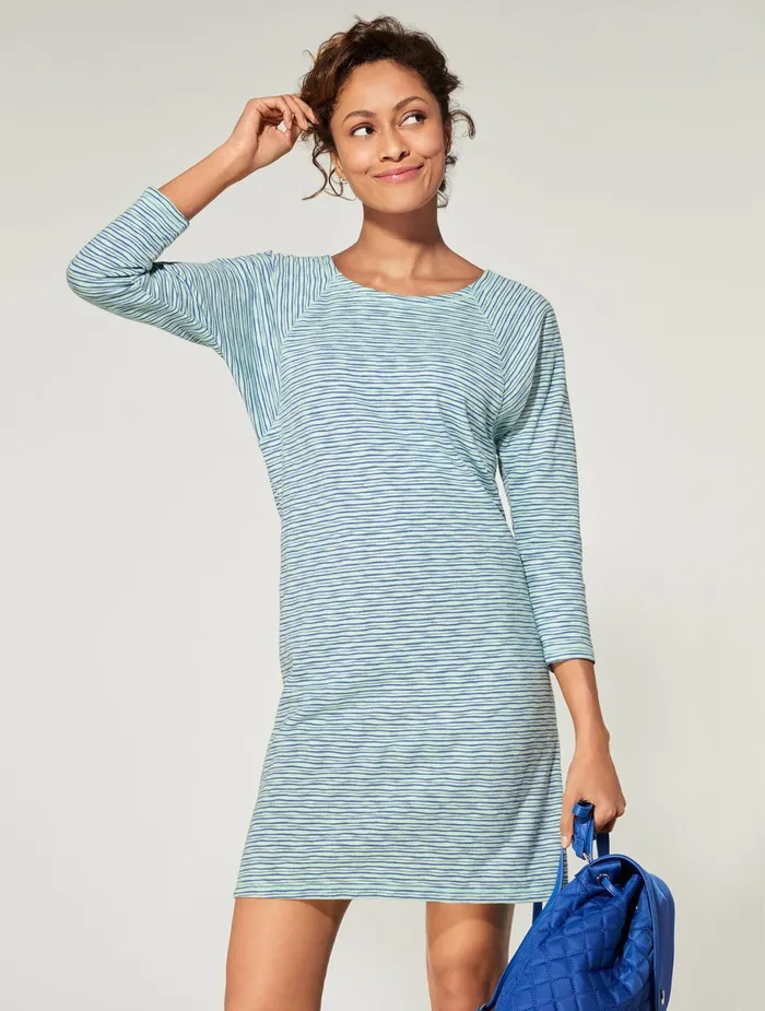 Women Casual Talbots Slub Wavy Stripe Dress Pastel Green