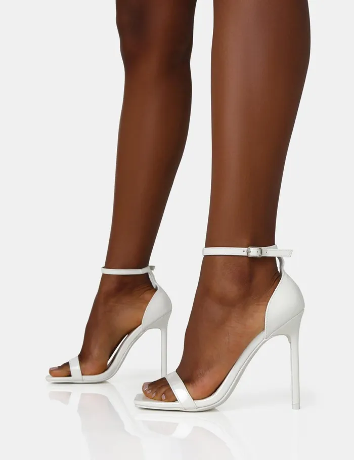 Women Chaos White Patent Square Toe Strappy Barely There Stiletto Heels White Public Desire Prom