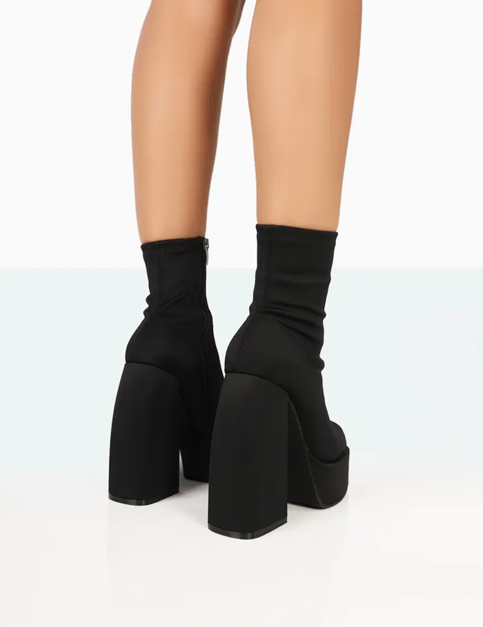 Women Charlie Black Nylon Square Toe Block Heel Ankle Boots Black Public Desire Ankle Boots
