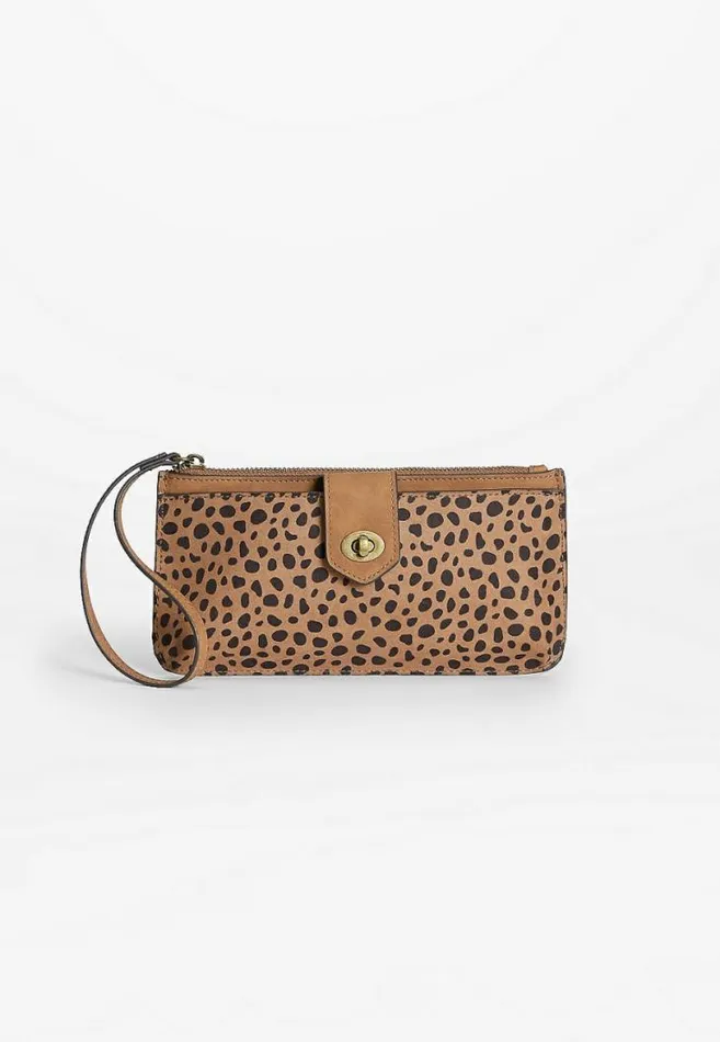 Women Cheetah Print Turn Lock Wristlet Maurices Bags