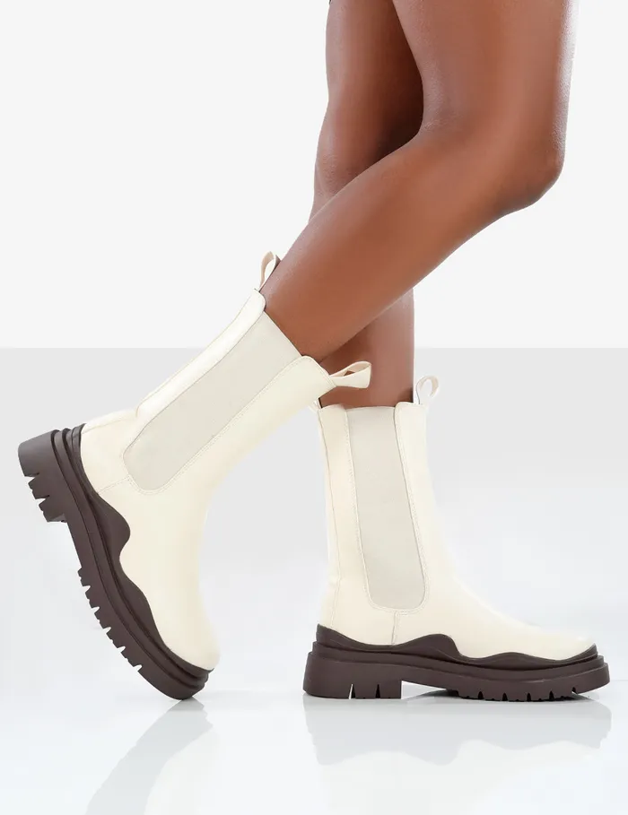 Women Cherry Off Chunky Sole Chelsea Ankle Boots White Public Desire Ankle Boots