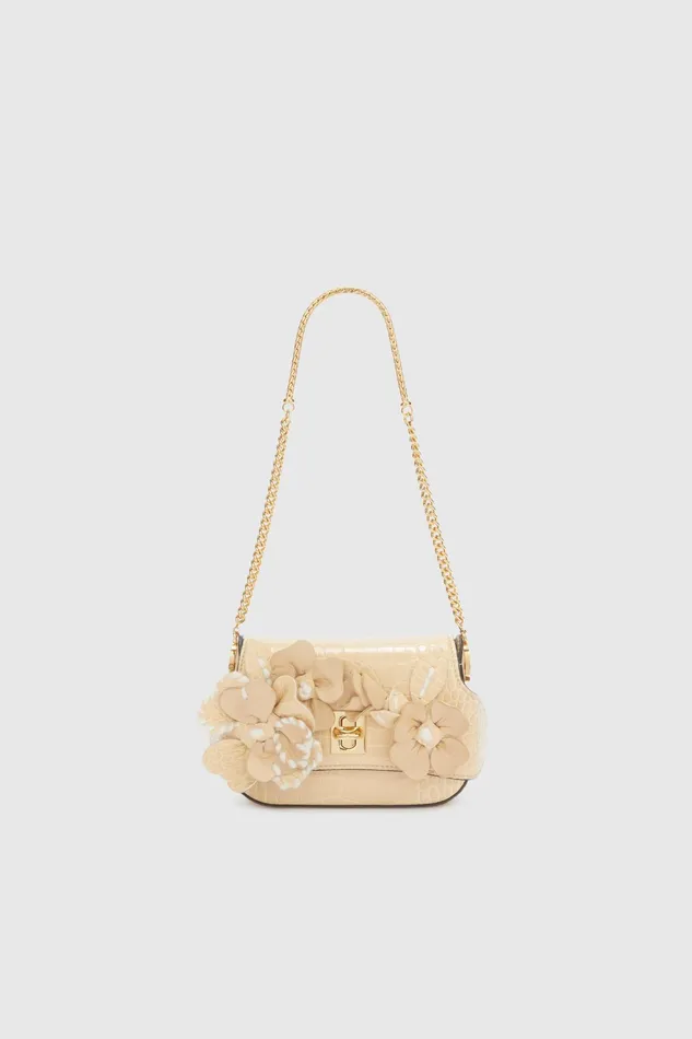 Women Clutches Ermanno Scervino Designer Mini Audrey With Handmade Leather Flowers 8211 Ermanno Scervino White