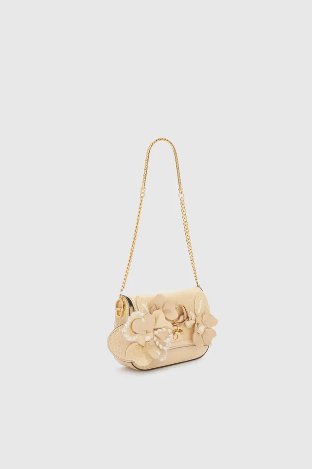 Women Clutches Ermanno Scervino Designer Mini Audrey With Handmade Leather Flowers 8211 Ermanno Scervino White