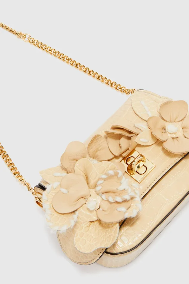 Women Clutches Ermanno Scervino Designer Mini Audrey With Handmade Leather Flowers 8211 Ermanno Scervino White