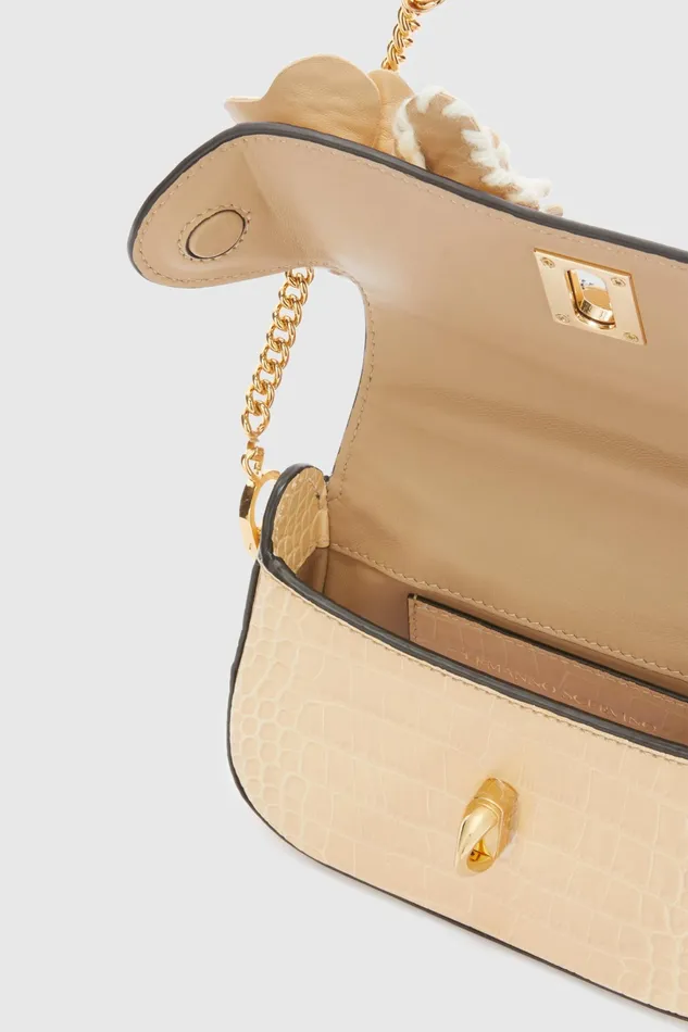 Women Clutches Ermanno Scervino Designer Mini Audrey With Handmade Leather Flowers 8211 Ermanno Scervino White