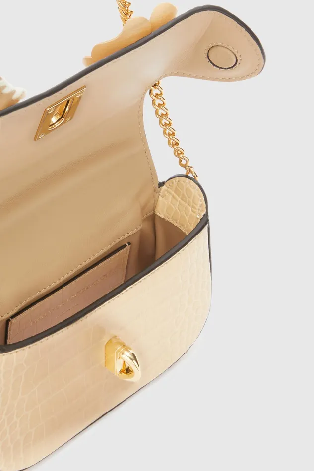 Women Clutches Ermanno Scervino Designer Mini Audrey With Handmade Leather Flowers 8211 Ermanno Scervino White