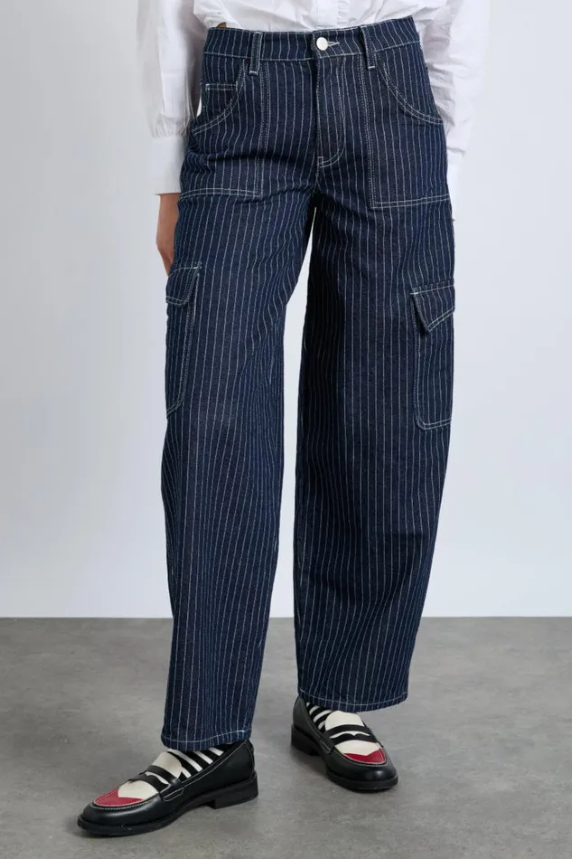 Women Coords Damson Madder Cargo Jeans 8211 Navy Pinstripe