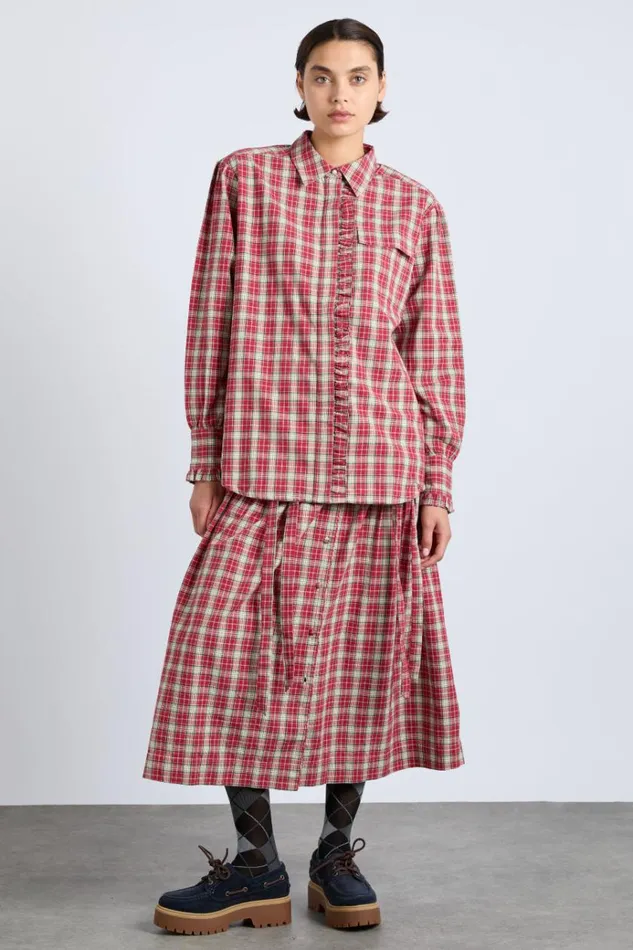 Women Coords Damson Madder Kylie Ruffle Shirt 8211 Red Check